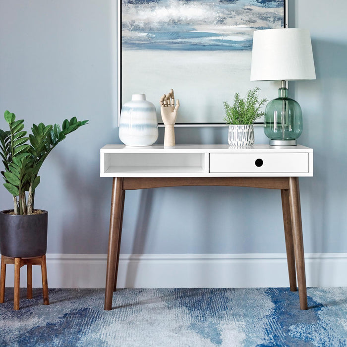 Bradenton 1-drawer Writing Desk White and Walnut - Visions in Furniture (La Mirada, CA)