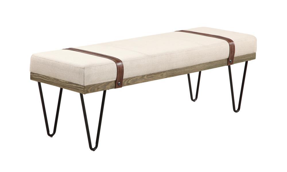 Austin Upholstered Bench Beige and Black - Visions in Furniture (La Mirada, CA)