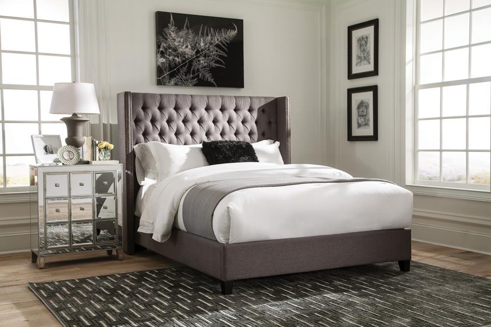 Bancroft Demi-wing Upholstered Queen Bed Grey - Visions in Furniture (La Mirada, CA)