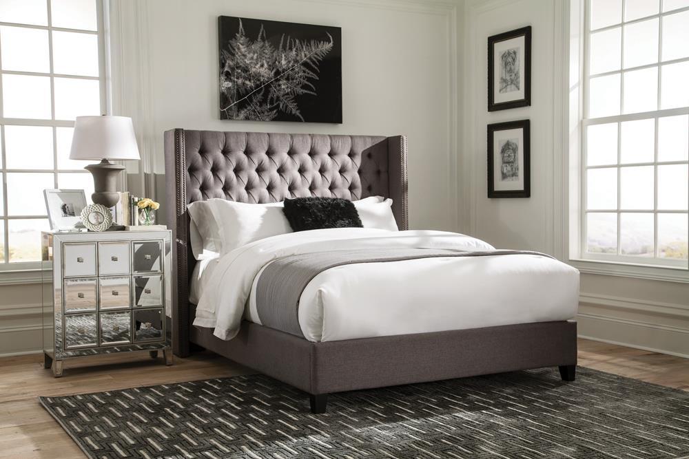Bancroft Demi-wing Upholstered Eastern King Bed Grey - Visions in Furniture (La Mirada, CA)
