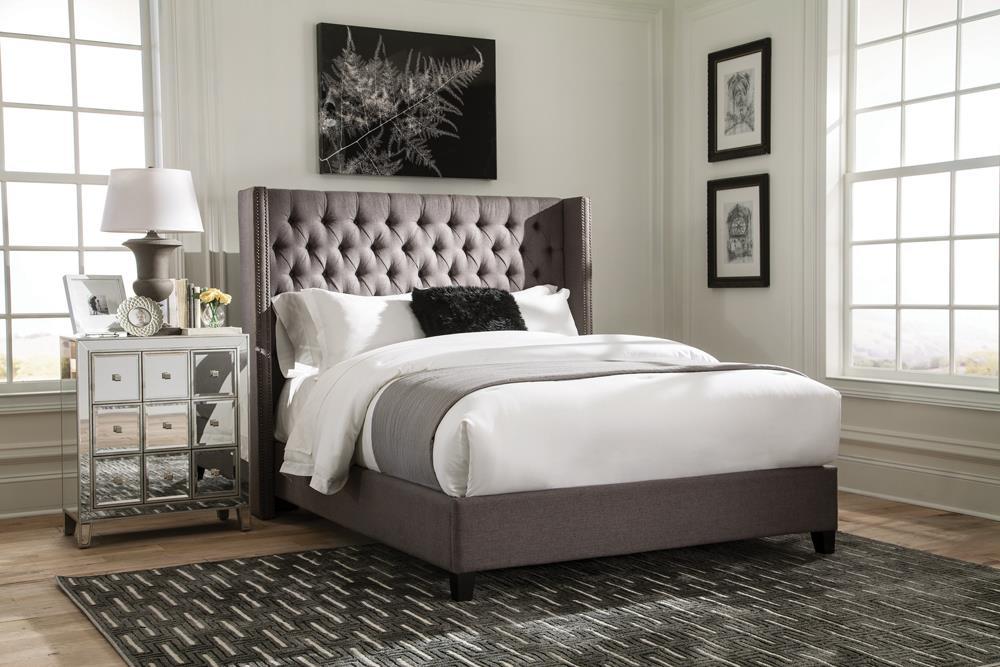 Bancroft Demi-wing Upholstered Full Bed Grey - Visions in Furniture (La Mirada, CA)