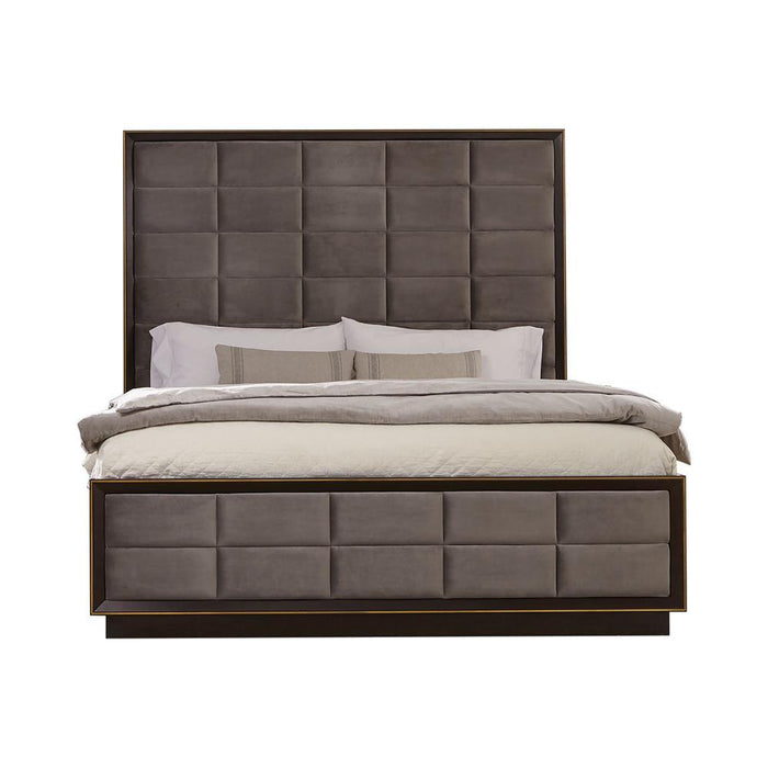 Durango California King Upholstered Bed Smoked Peppercorn and Grey - Visions in Furniture (La Mirada, CA)