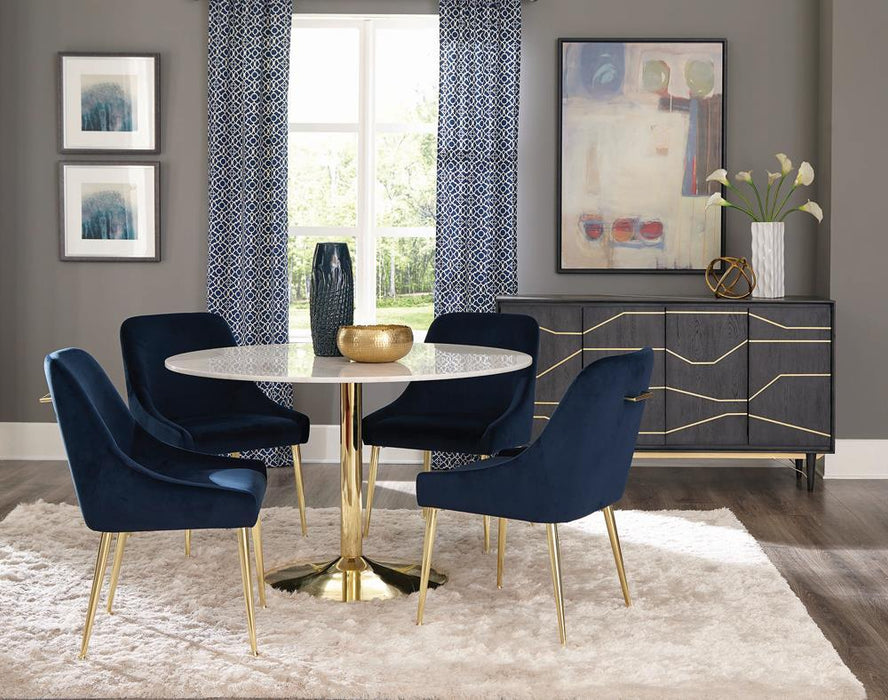 Kella Round Marble Top Dining Table White and Gold - Visions in Furniture (La Mirada, CA)