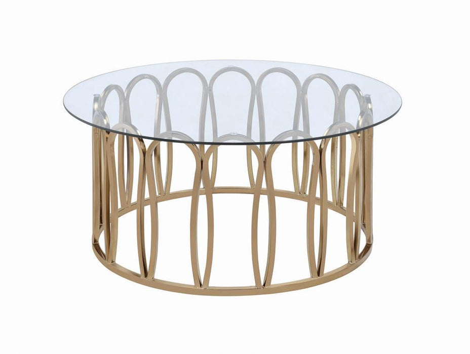 Monett Round Coffee Table Chocolate Chrome and Clear - Visions in Furniture (La Mirada, CA)
