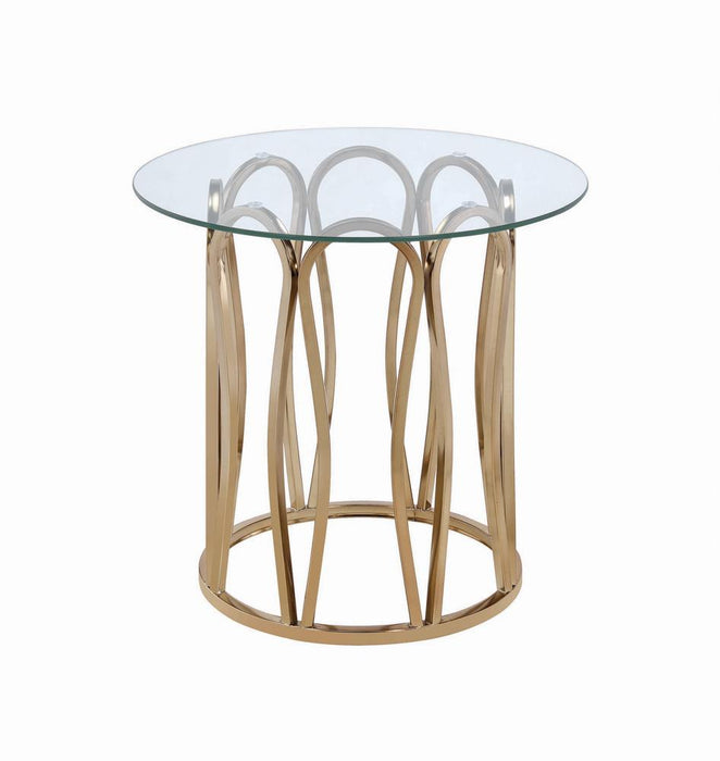 Monett Round End Table Chocolate Chrome and Clear - Visions in Furniture (La Mirada, CA)