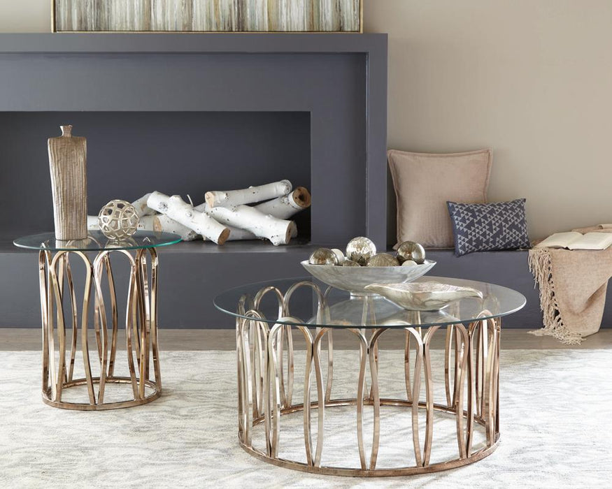 Monett Round End Table Chocolate Chrome and Clear - Visions in Furniture (La Mirada, CA)