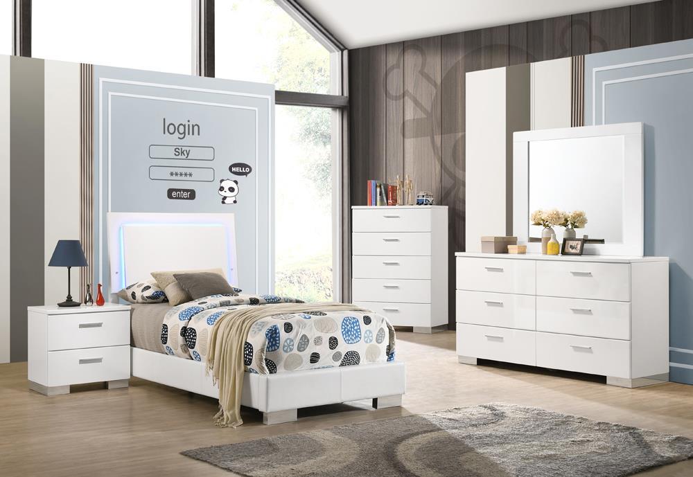 Felicity Full & Twin Panel Bed with LED Lighting Glossy White - Visions in Furniture (La Mirada, CA)
