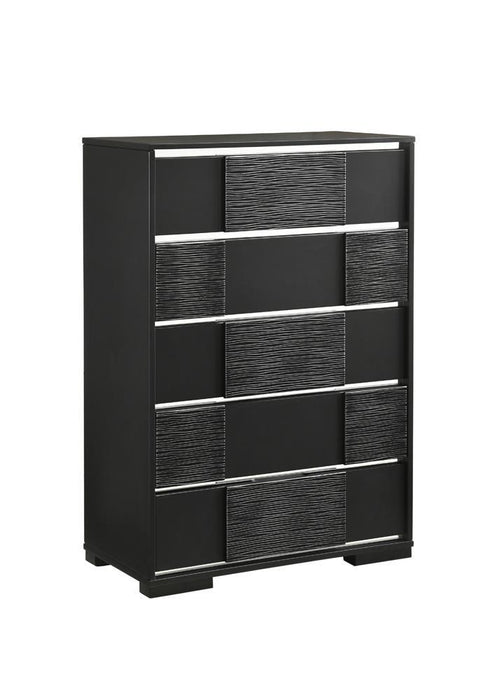 Blacktoft 5-drawer Chest Black - Visions in Furniture (La Mirada, CA)