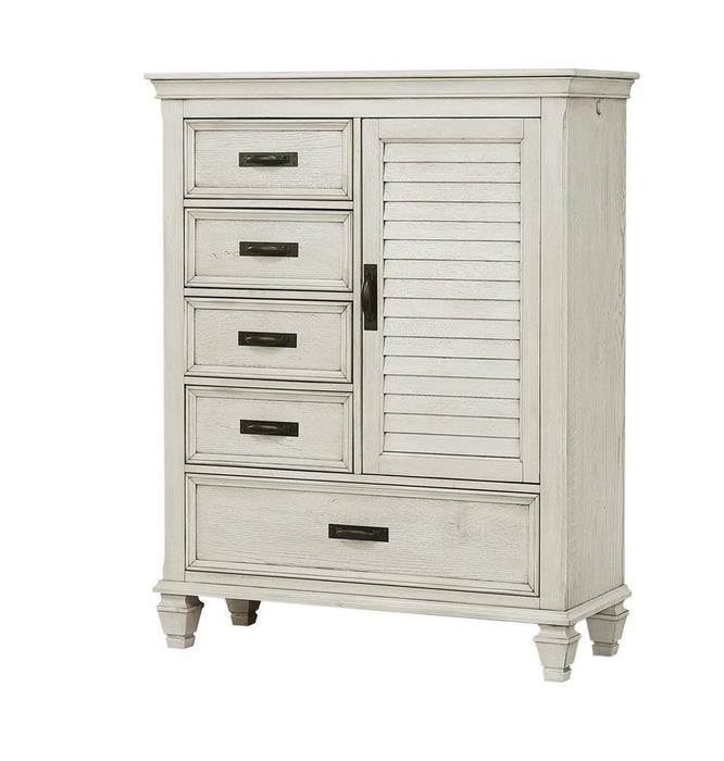 Franco 5-drawer Door Chest Antique White - Visions in Furniture (La Mirada, CA)