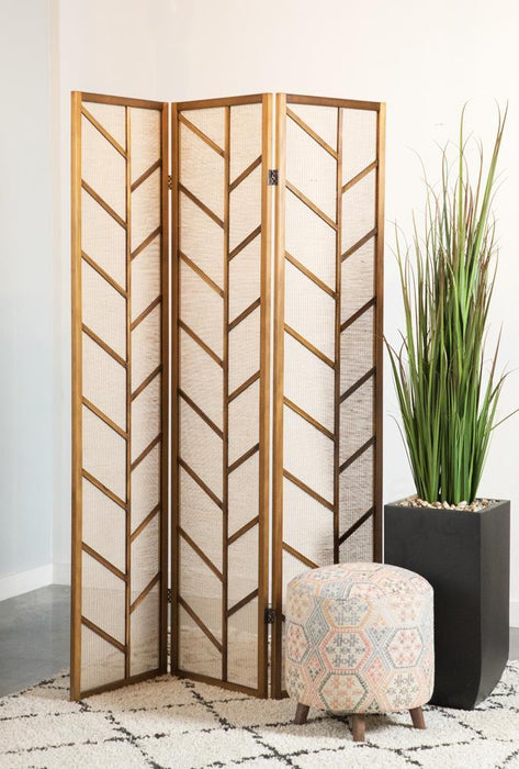 Mila Foldable 3-panel Screen Walnut and Linen - Visions in Furniture (La Mirada, CA)