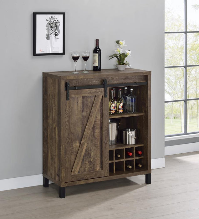 Arlington Bar Cabinet with Sliding Door Rustic Oak - Visions in Furniture (La Mirada, CA)