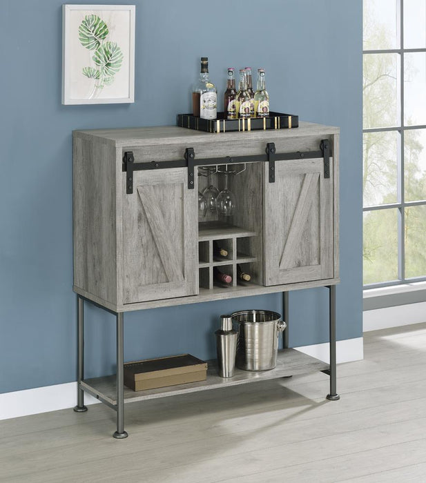 Claremont Sliding Door Bar Cabinet with Lower Shelf Grey Driftwood - Visions in Furniture (La Mirada, CA)