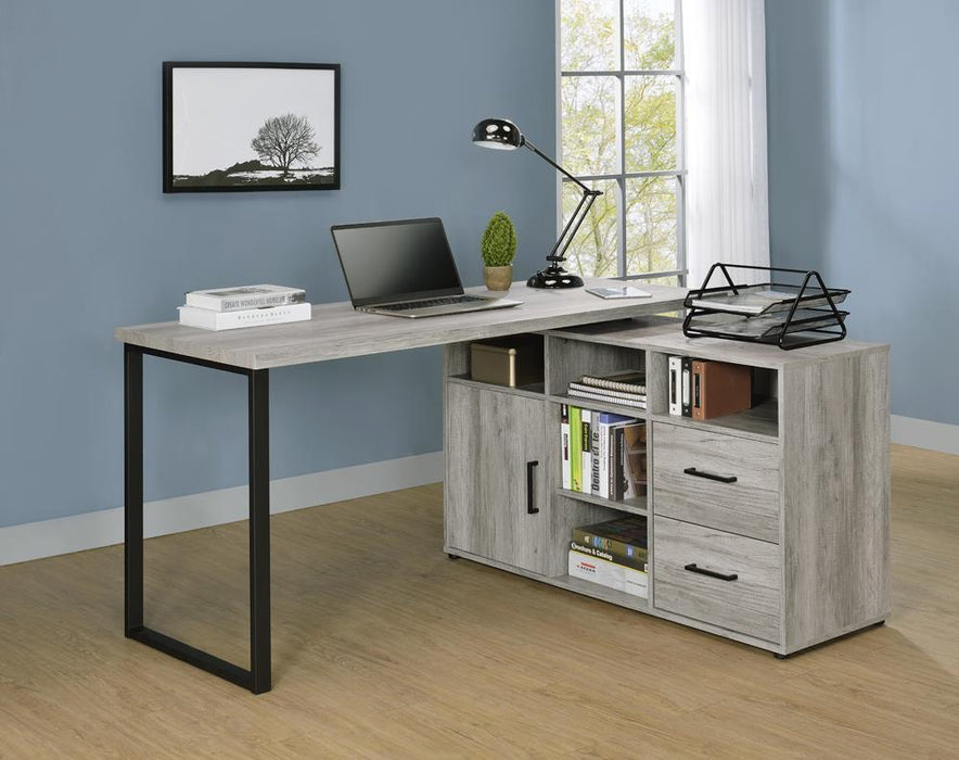 Hertford L-shape Office Desk with Storage Grey Driftwood - Visions in Furniture (La Mirada, CA)