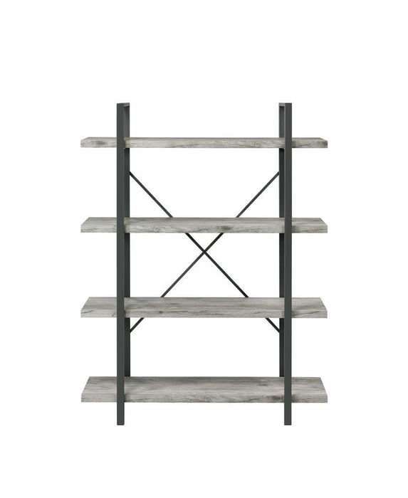 Cole 4-Shelf Bookcase Grey Driftwood and Gunmetal - Visions in Furniture (La Mirada, CA)