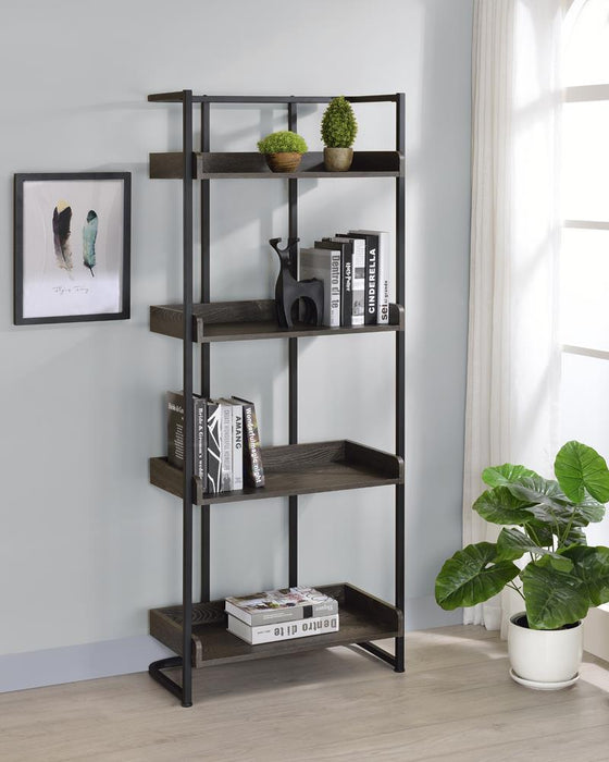 Ember 4-shelf Bookcase Dark Oak and Sandy Black - Visions in Furniture (La Mirada, CA)
