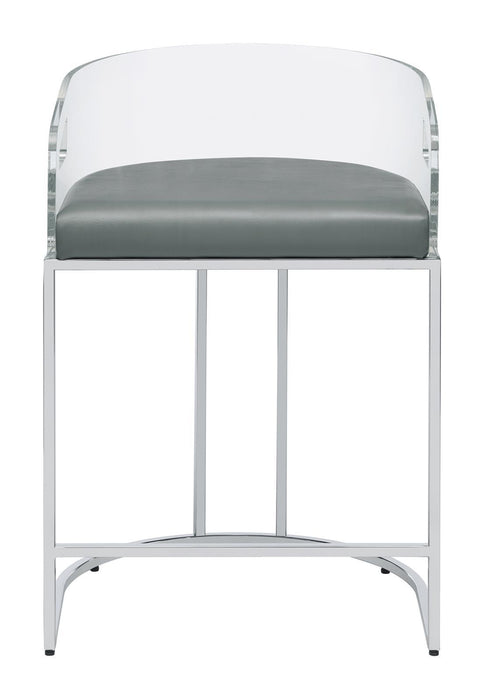Thermosolis Acrylic Back Counter Height Stools Grey and Chrome (Set of 2) - Visions in Furniture (La Mirada, CA)