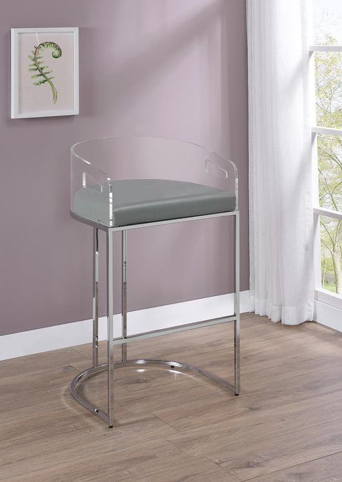 Thermosolis Acrylic Back Bar Stools Grey and Chrome (Set of 2) - Visions in Furniture (La Mirada, CA)