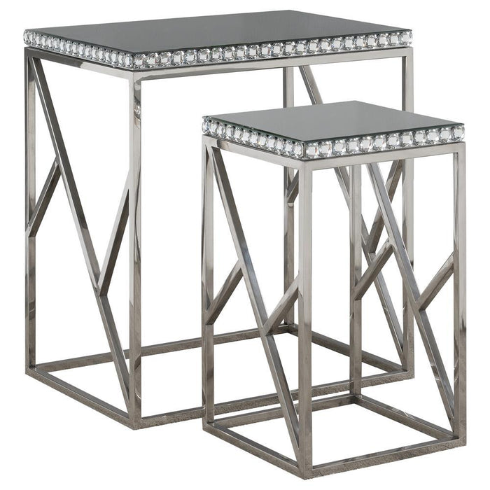 Betsy 2-piece Mirror Top Nesting Tables Silver - Visions in Furniture (La Mirada, CA)