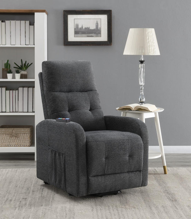 Howie Tufted Upholstered Power Lift Recliner Charcoal - Visions in Furniture (La Mirada, CA)