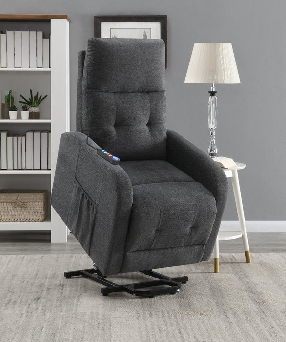 Howie Tufted Upholstered Power Lift Recliner Charcoal - Visions in Furniture (La Mirada, CA)