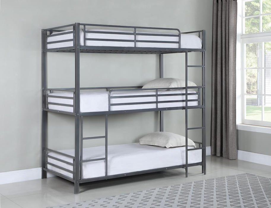 Maynard Metal Triple Twin Bunk Bed Gunmetal - Visions in Furniture (La Mirada, CA)