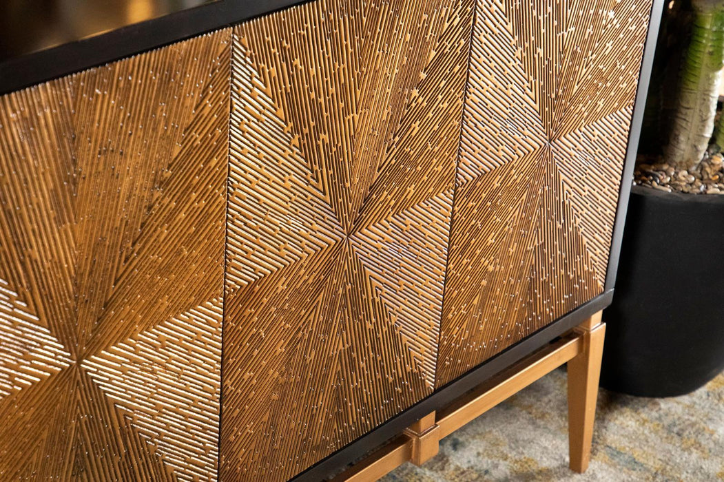 Zira Sunburst 4-door Accent Cabinet Brown and Antique Gold - Visions in Furniture (La Mirada, CA)