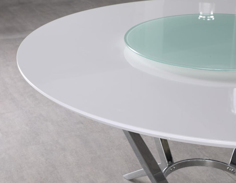 Abby Round Dining Table with Lazy Susan White and Chrome - Visions in Furniture (La Mirada, CA)