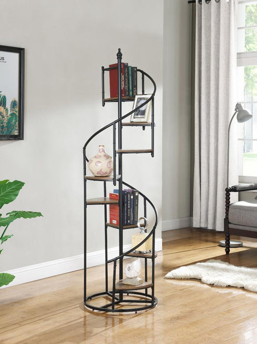 Roseglen 8-shelf Staircase Bookcase Rustic Brown and Black - Visions in Furniture (La Mirada, CA)