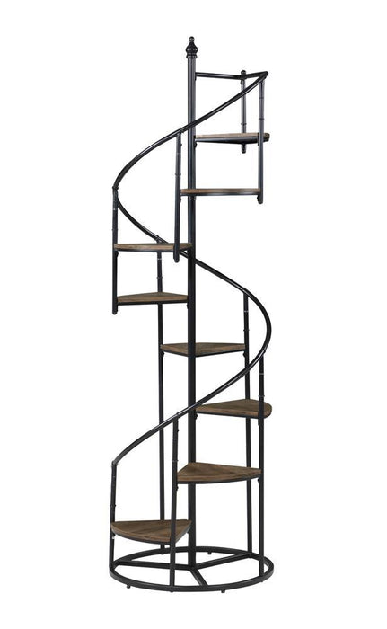 Roseglen 8-shelf Staircase Bookcase Rustic Brown and Black - Visions in Furniture (La Mirada, CA)