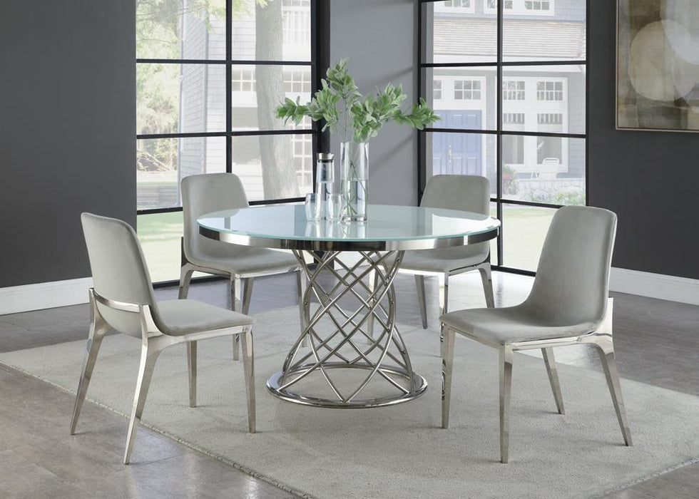 Irene Upholstered Side Chairs Light Grey and Chrome (Set of 4) - Visions in Furniture (La Mirada, CA)