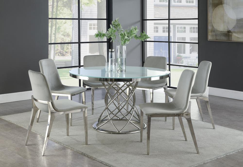 Irene Upholstered Side Chairs Light Grey and Chrome (Set of 4) - Visions in Furniture (La Mirada, CA)