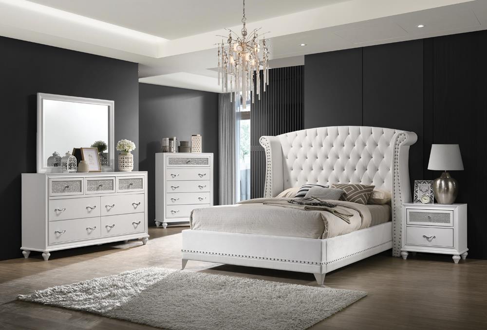 Barzini Eastern King Wingback Tufted Bed White - Visions in Furniture (La Mirada, CA)