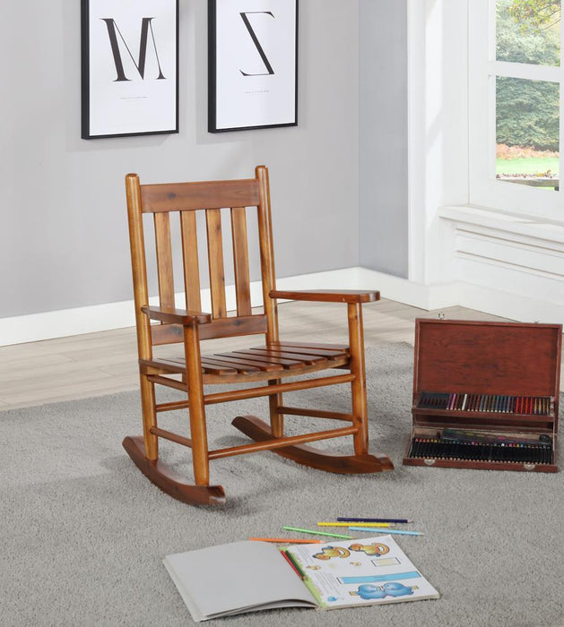 Annie Slat Back Youth Rocking Chair Golden Brown - Visions in Furniture (La Mirada, CA)