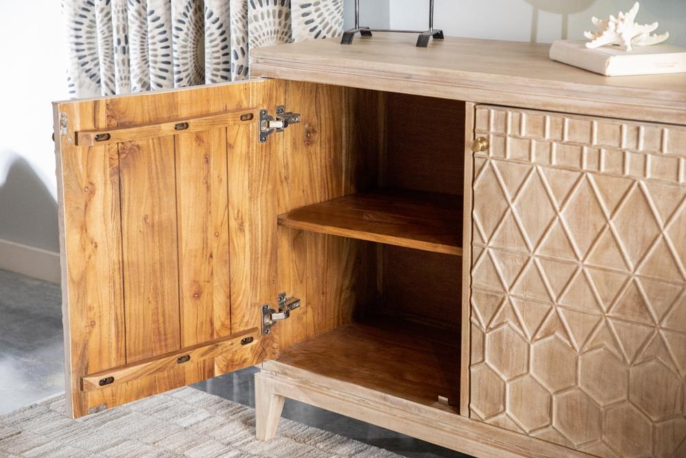 Eberto 2-door Geometric Accent Cabinet White Distressed - Visions in Furniture (La Mirada, CA)