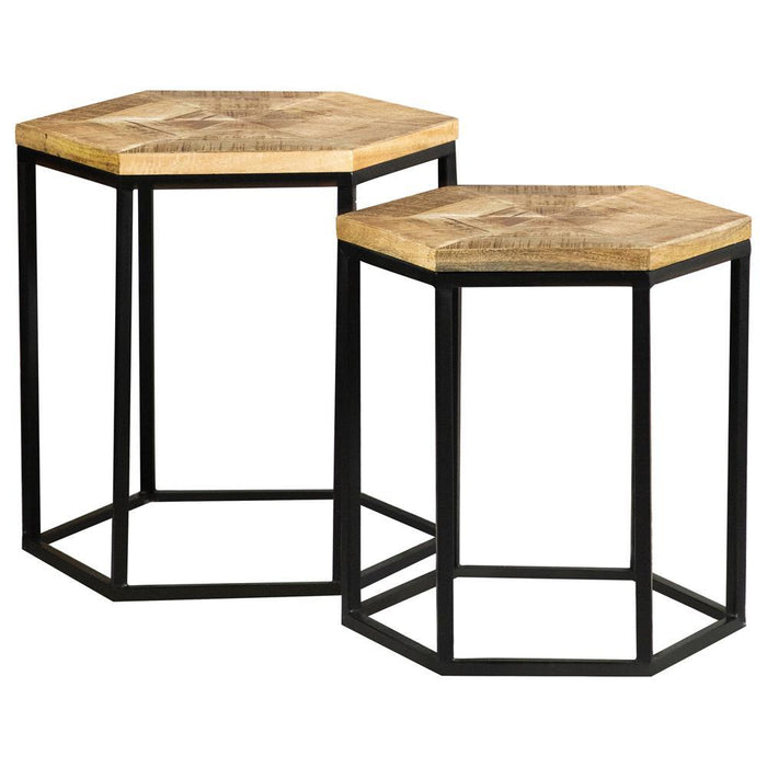 Adger 2-piece Hexagon Nesting Tables Natural and Black - Visions in Furniture (La Mirada, CA)