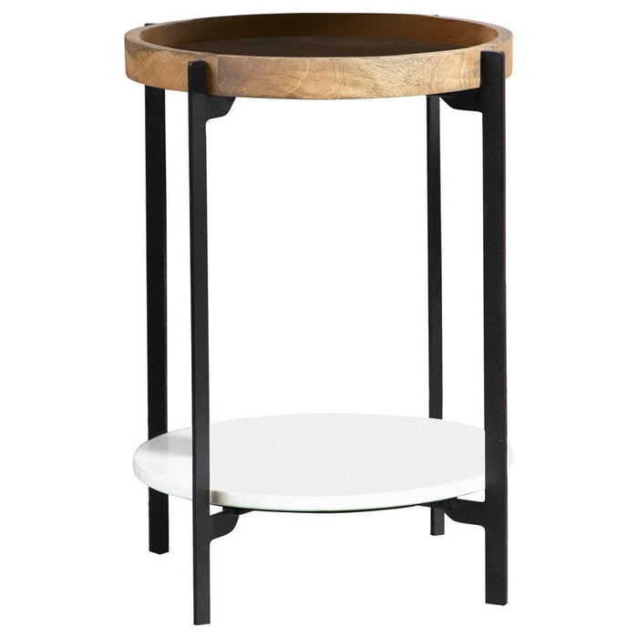 Adhvik Round Accent Table with Marble Shelf Natural and Black - Visions in Furniture (La Mirada, CA)