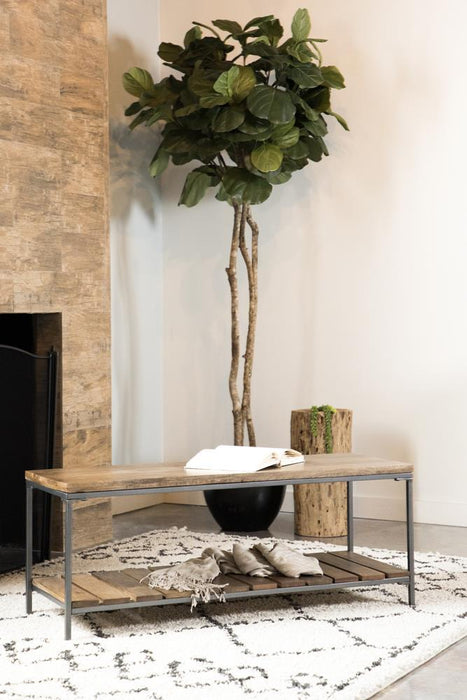 Gerbera Accent Bench with Slat Shelf Natural and Gunmetal - Visions in Furniture (La Mirada, CA)