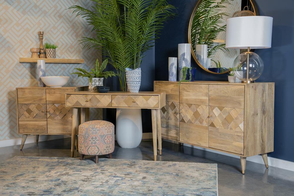 Alyssum Checkered Pattern 3-door Accent Cabinet Natural - Visions in Furniture (La Mirada, CA)
