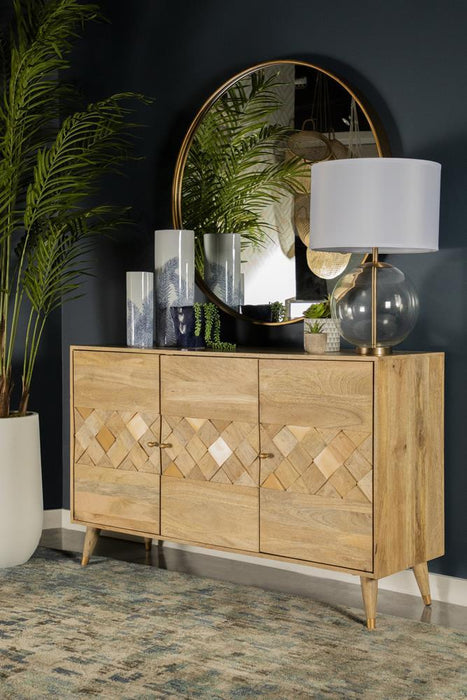 Alyssum Checkered Pattern 3-door Accent Cabinet Natural - Visions in Furniture (La Mirada, CA)