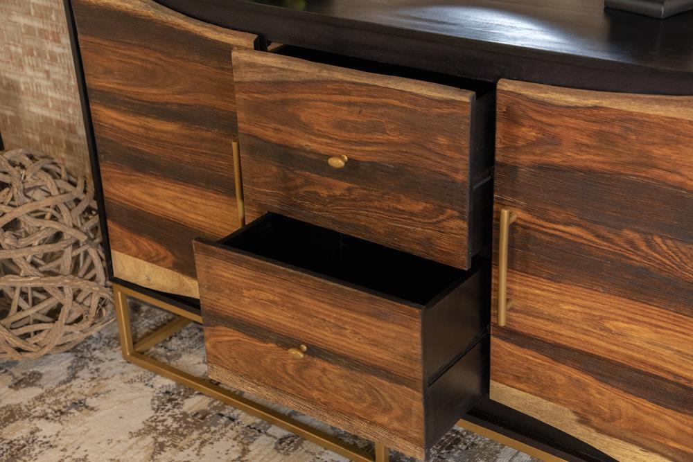 Zara 2-drawer Accent Cabinet Black Walnut and Gold - Visions in Furniture (La Mirada, CA)