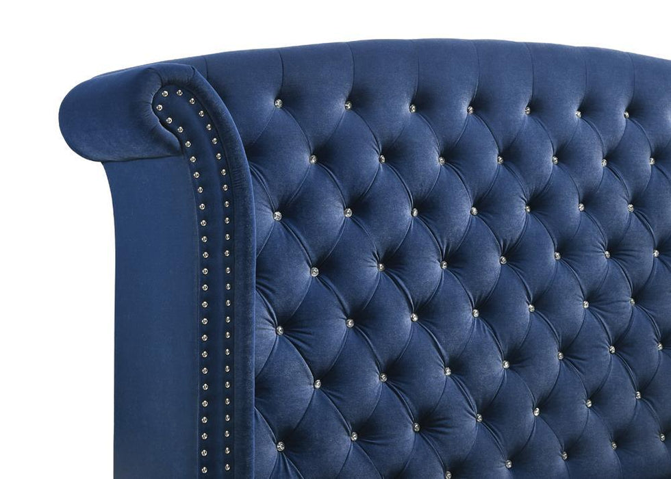 Melody Eastern King Wingback Upholstered Bed Pacific Blue - Visions in Furniture (La Mirada, CA)