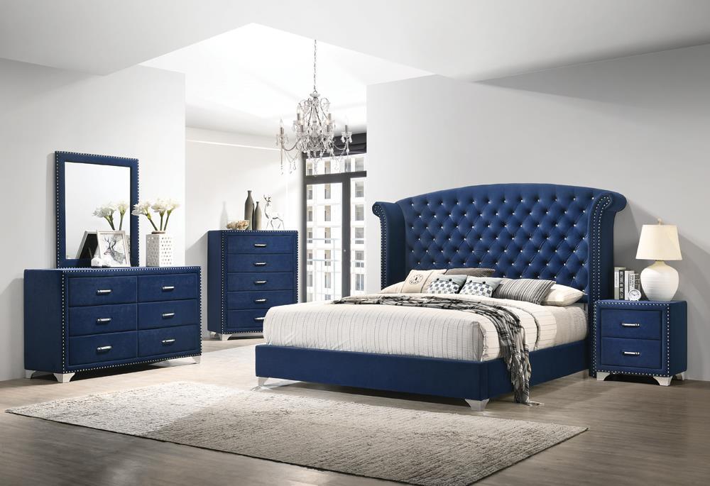 Melody Eastern King Wingback Upholstered Bed Pacific Blue - Visions in Furniture (La Mirada, CA)
