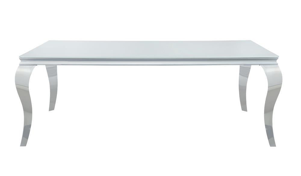 Carone Rectangular Glass Top Dining Table White and Chrome - Visions in Furniture (La Mirada, CA)