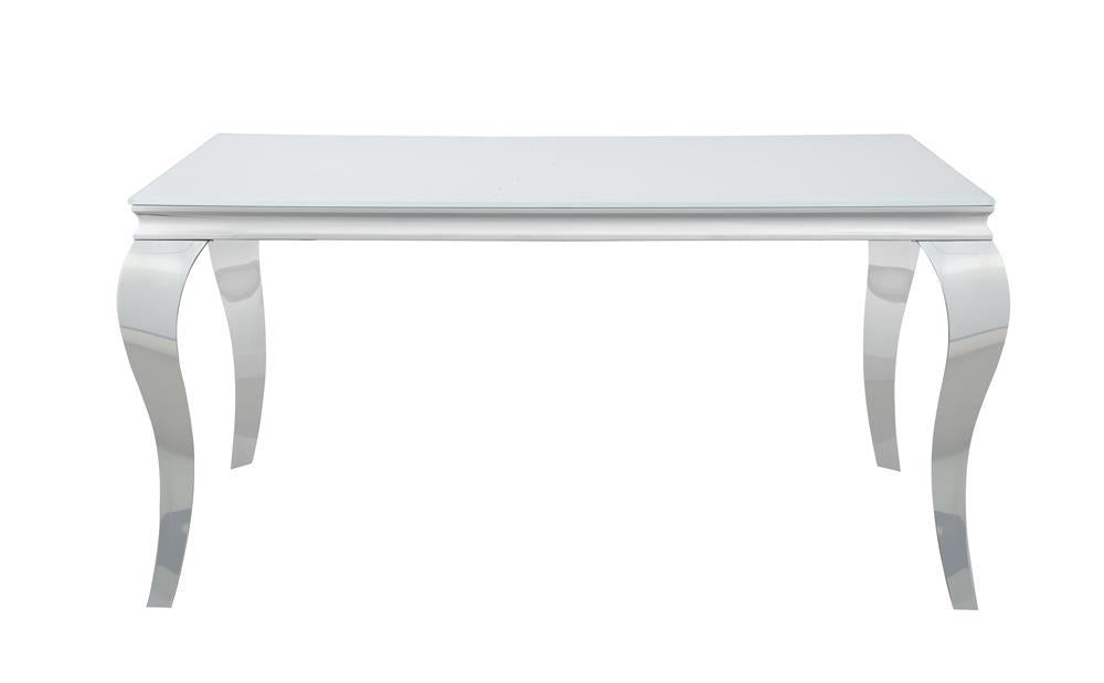 Carone Rectangular Glass Top Dining Table White and Chrome - Visions in Furniture (La Mirada, CA)