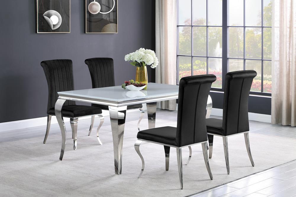 Carone Rectangular Glass Top Dining Table White and Chrome - Visions in Furniture (La Mirada, CA)