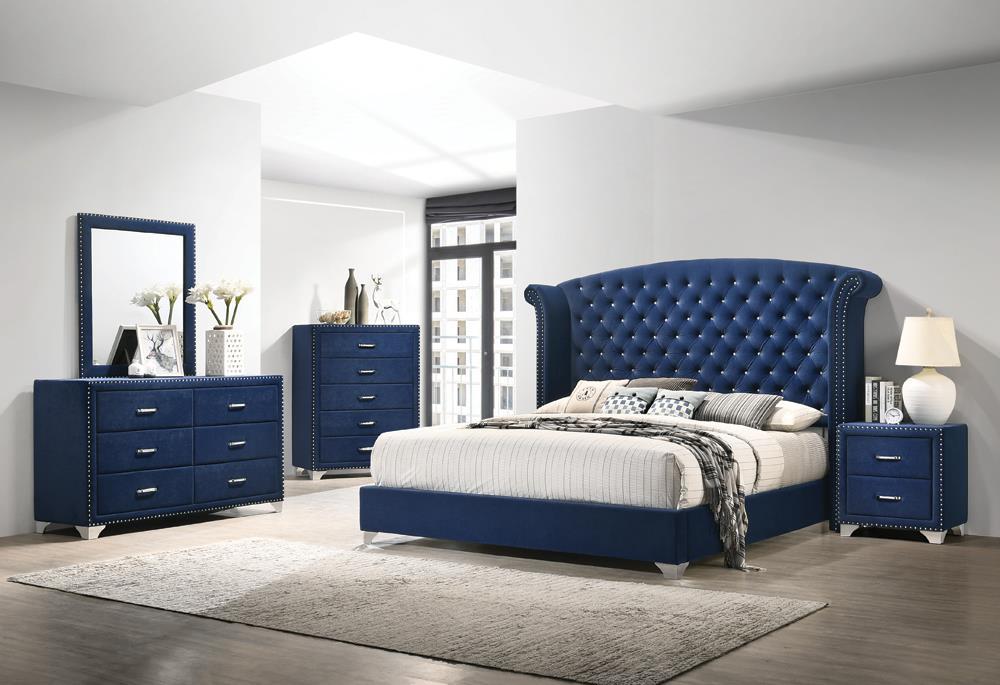 Melody 5-drawer Upholstered Chest Pacific Blue - Visions in Furniture (La Mirada, CA)