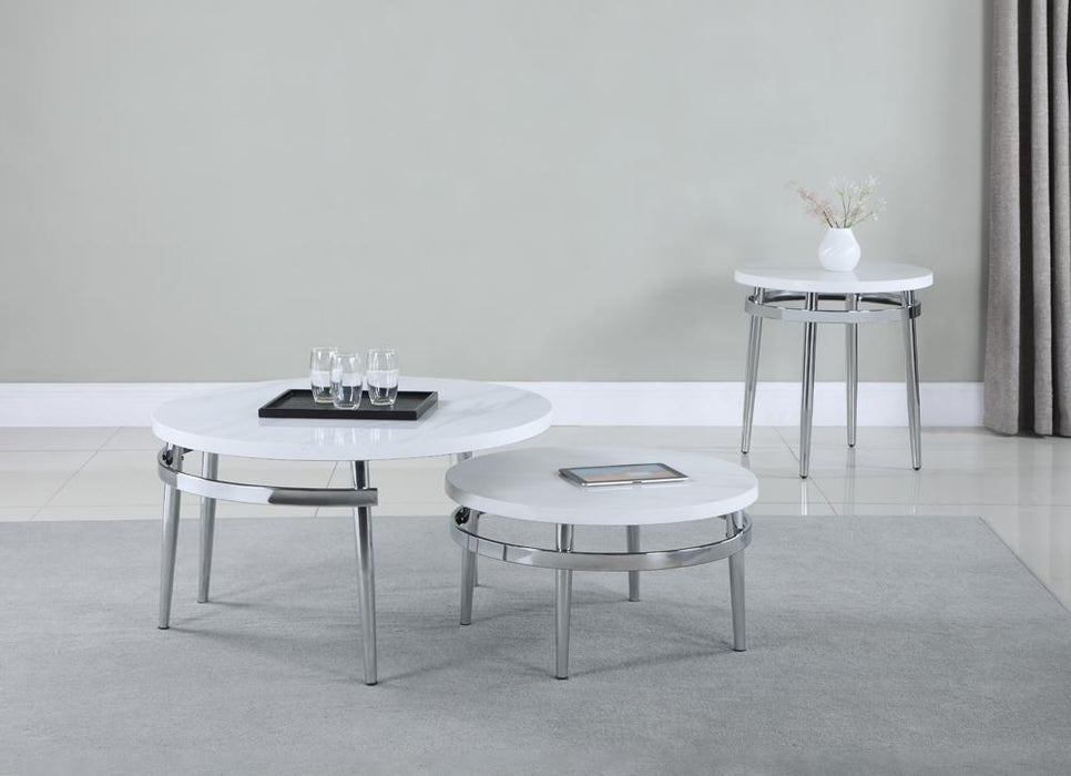 Avilla Round Nesting Coffee Table White and Chrome - Visions in Furniture (La Mirada, CA)
