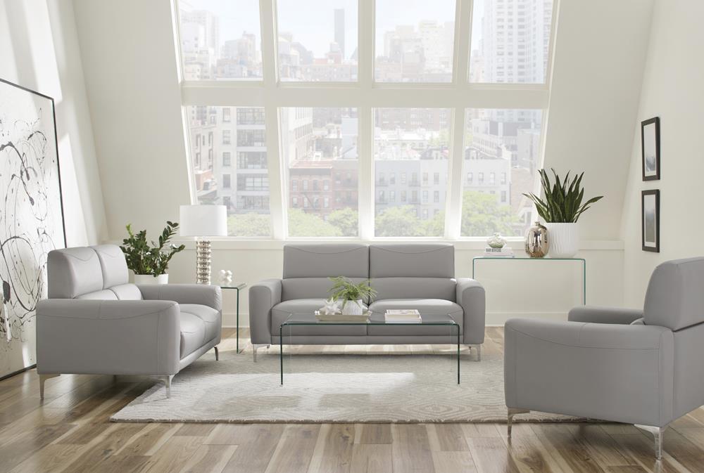 Glenmark Track Arm Upholstered Loveseat Taupe - Visions in Furniture (La Mirada, CA)