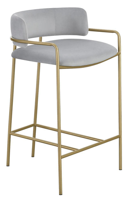 Comstock Upholstered Low Back Stool Grey and Gold - Visions in Furniture (La Mirada, CA)