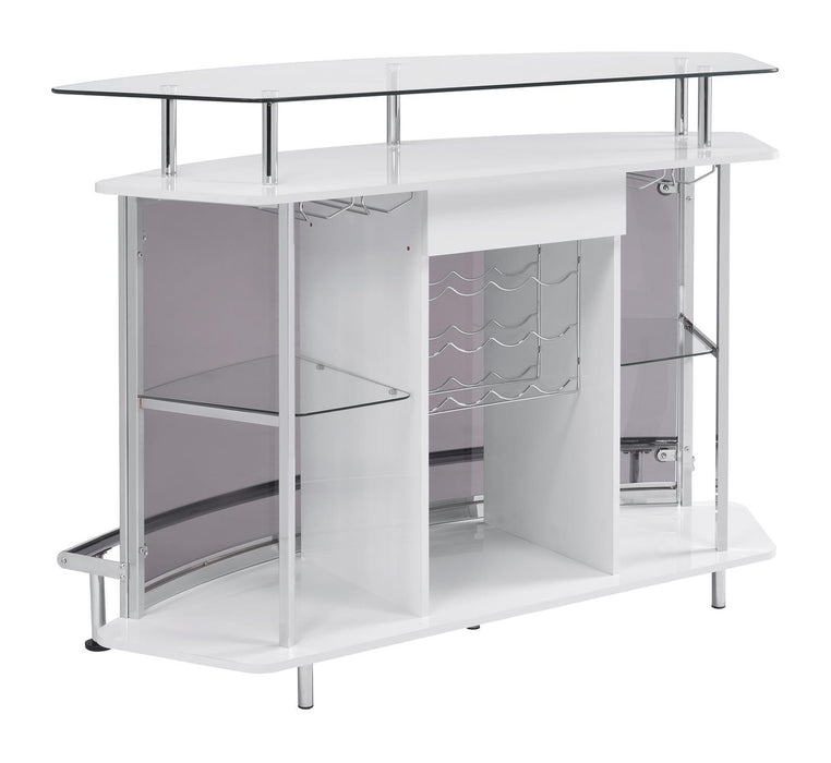 Gideon Crescent Shaped Glass Top Bar Unit with Drawer - Visions in Furniture (La Mirada, CA)